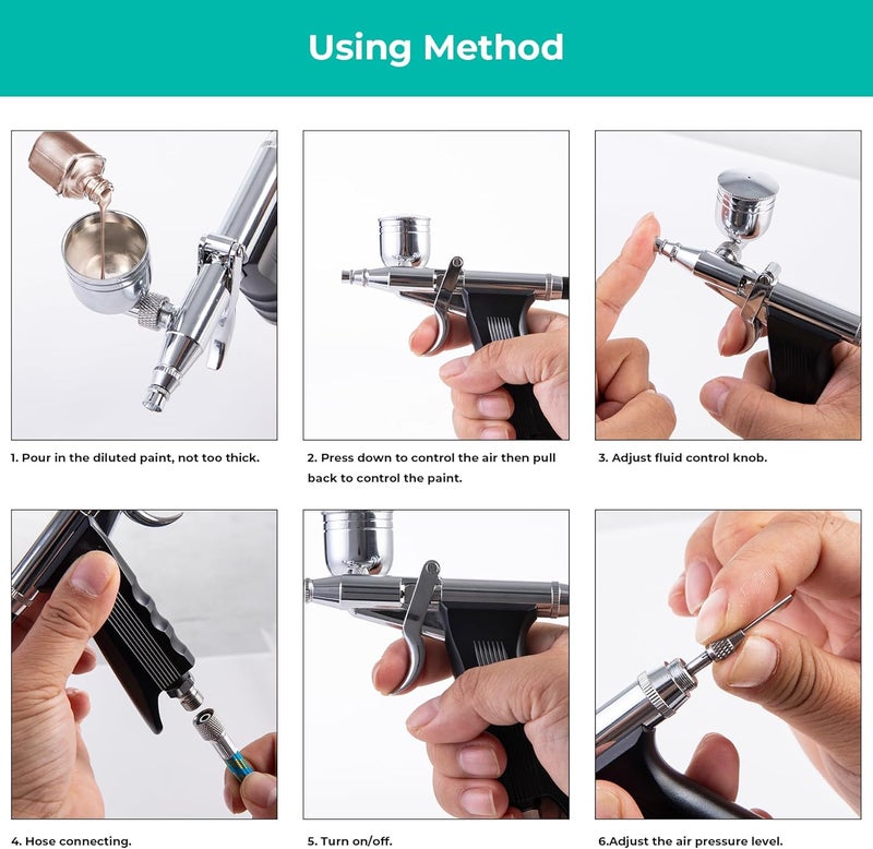 MDBTTOOLS Airbrush Kit, 50 PSI, 0.3mm Nozzle, Air brush Gun Set for Nails Art, Cakes,Makeup, Painting, Cookie, Clothes, Paint, Cleaning Machine(ACK-BT166K) - Image 3